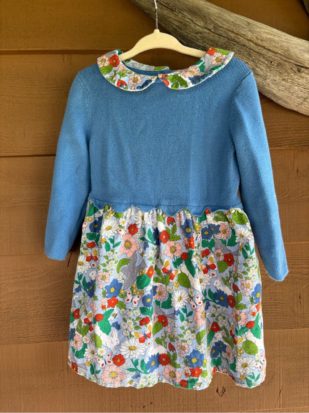 Baby Boden Floral Knit Corduroy Dress